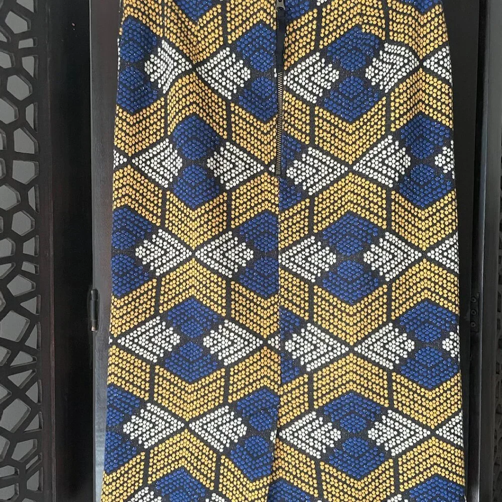 Anthropologie Maeve Blue Yellow Long Pencil Skirt, 6 Women's - Picture 5 of 9